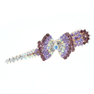 Gold Finish Purple Rhinestone Bow Alligator Clip Hair Claw